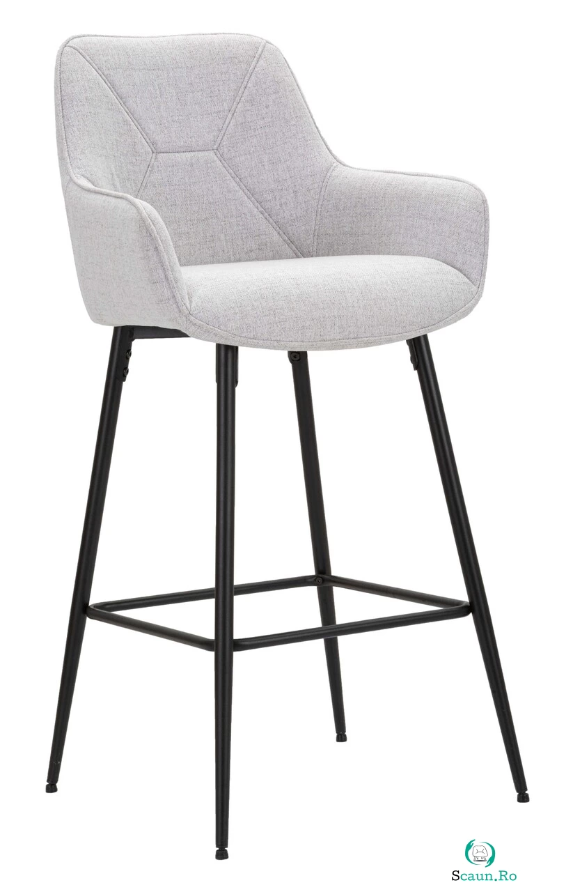 Set 2 scaune de bar, Grey, Mauro Ferretti, 55 x 55 x 109 cm, placaj/metal/textil, gri/negru