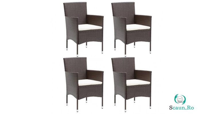 Scaune de masa pentru gradina, 4 buc., maro, poliratan la 1,224.79 lei ron