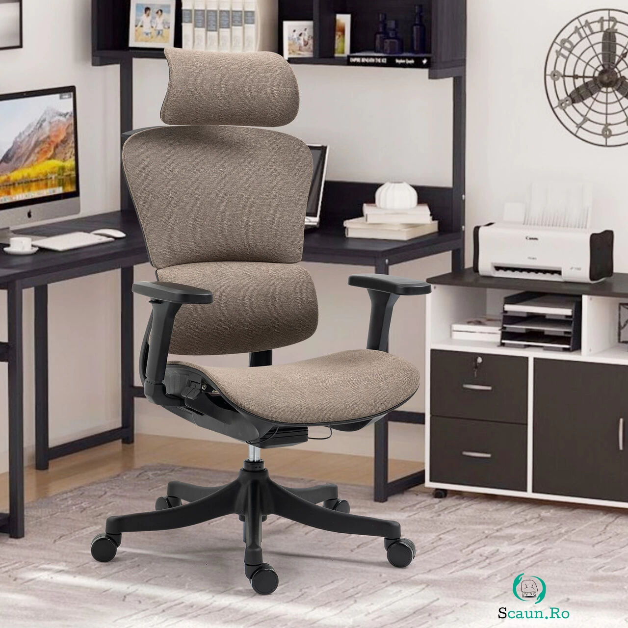 Scaun de birou ergonomic, Bedora Human, textil, maro la 858.00 lei ron