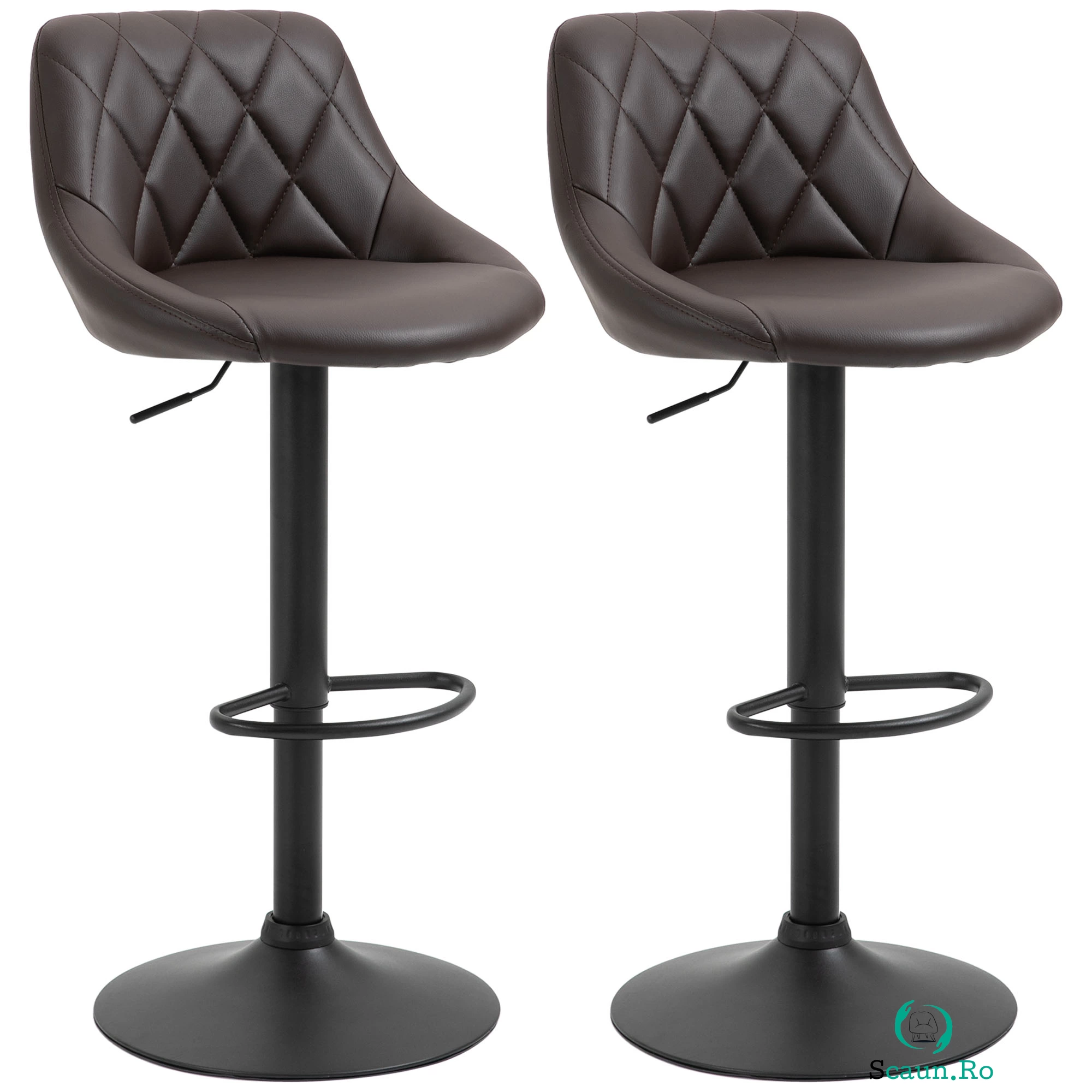 Set 2 scaune de bar HOMCOM, reglabile, imitatie de piele maro | Aosom Romania