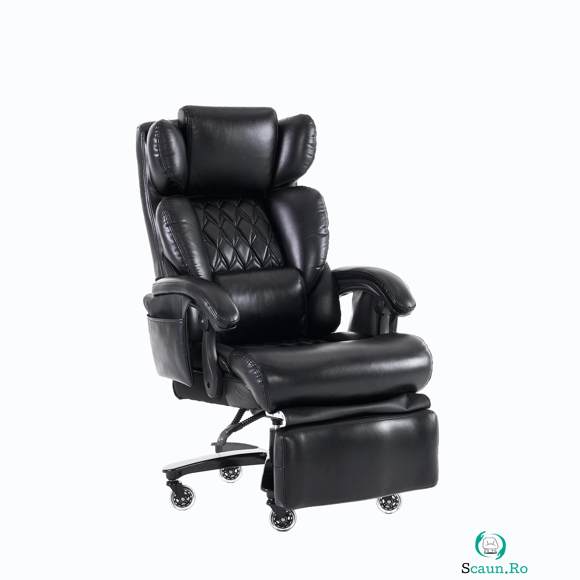 Scaun director cu funcție de masaj și încălzire, scaun de birou ergonomic cu piele artificială, 88 x 70 x 112,5 cm, Negru | Aosom Romania