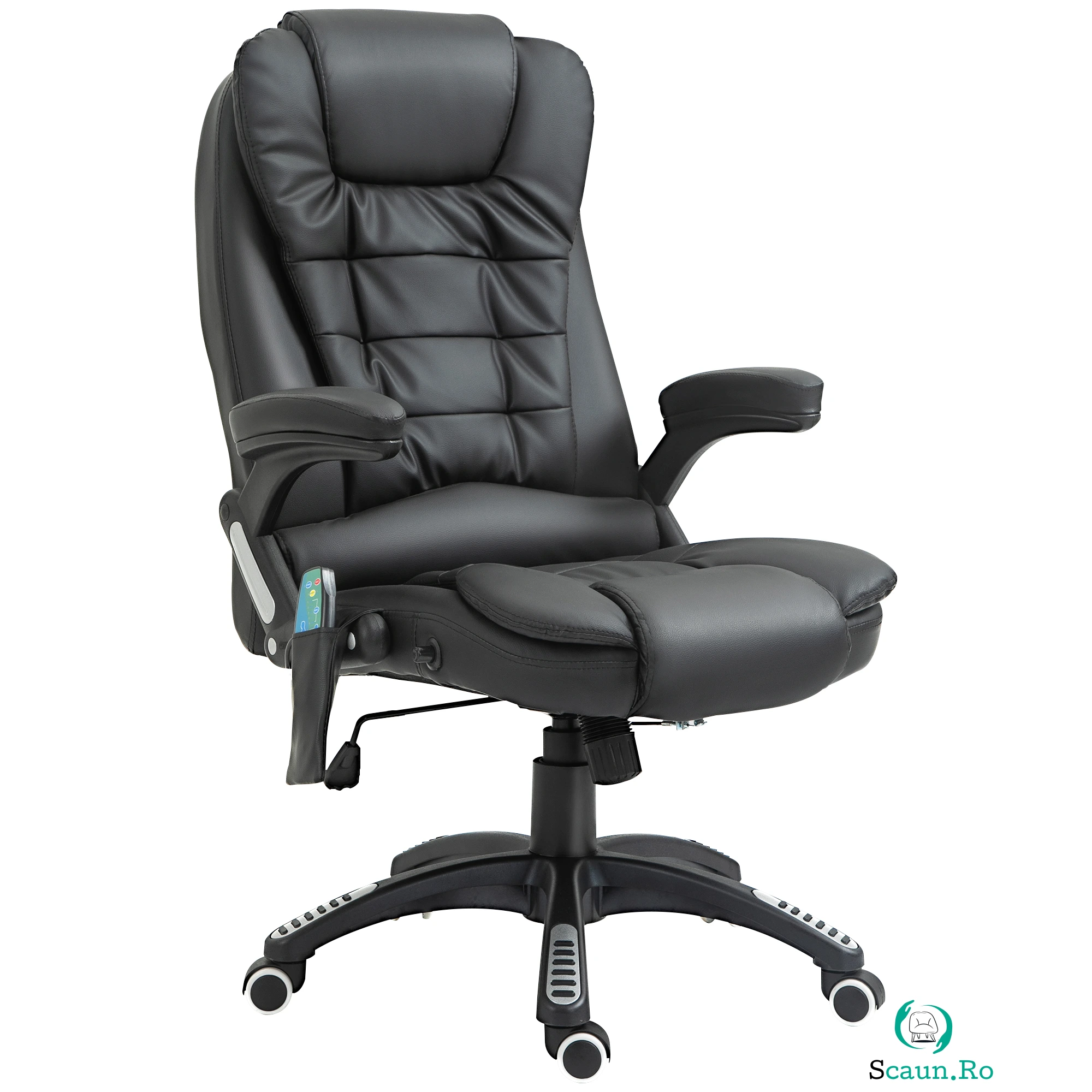 Fotoliu de Birou HOMCOM cu Masaj Relaxant, Reglabil, Negru, 62x68x111-121cm | Aosom Romania la 1,069.99 lei ron