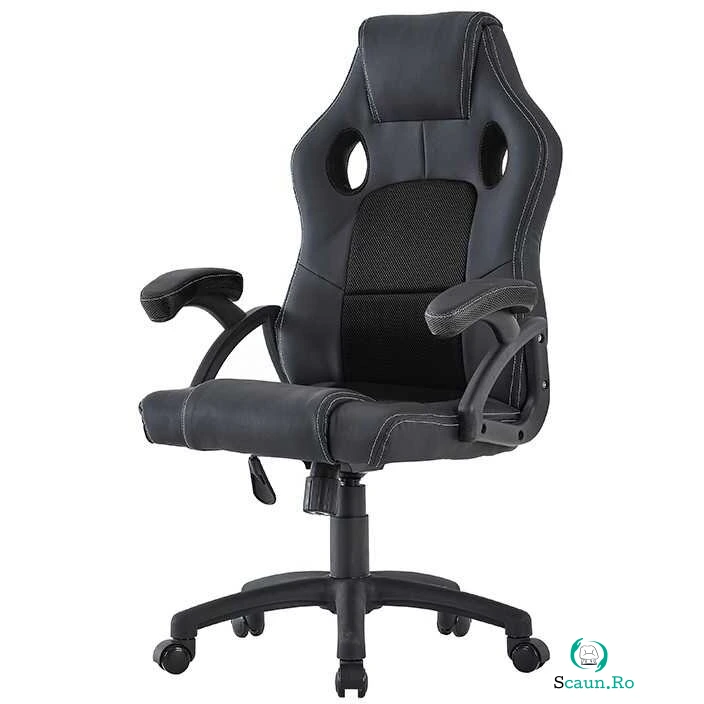 Scaun Ergonomic Gaming Inaltime Reglabila Tetiera Si Cotiere Capitonate Maxim 150kg Rotire 360grade Pvc Si Mesh Negru