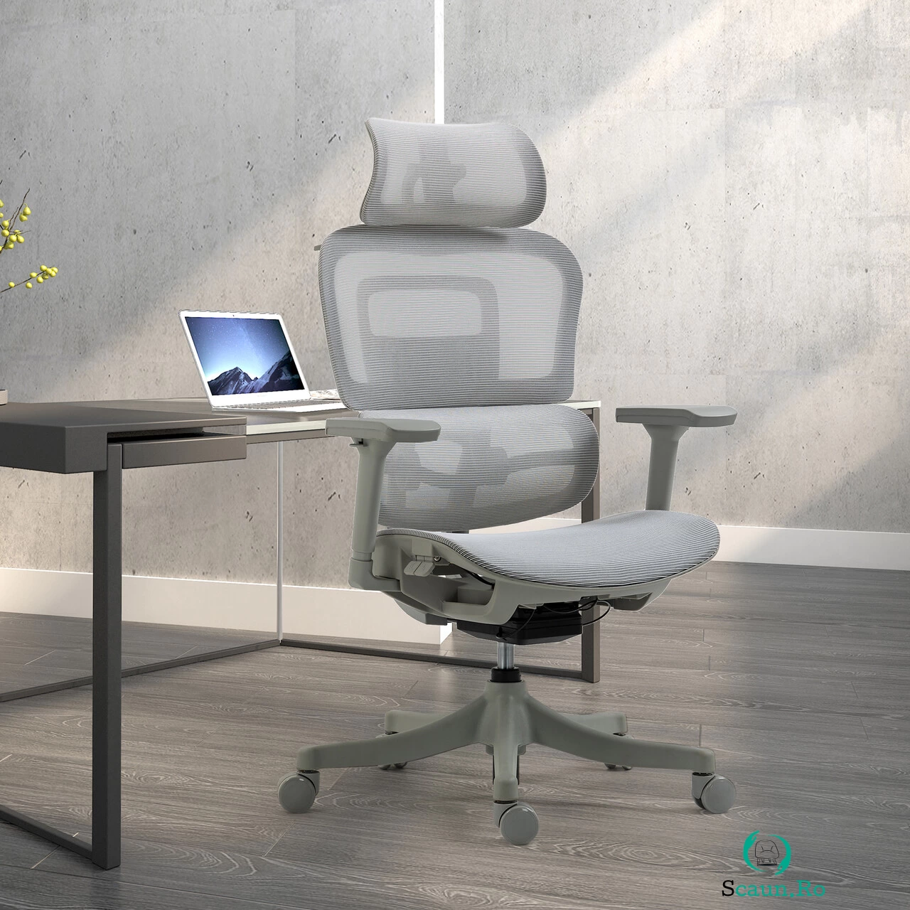 Scaun de birou ergonomic, Bedora Premium, mesh, gri la 983.00 lei ron