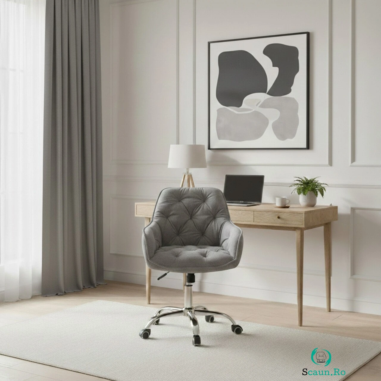 Scaun de birou Fussy, Homla, 61x57x80-90 cm, metal/poliester, gri la 391.00 lei ron