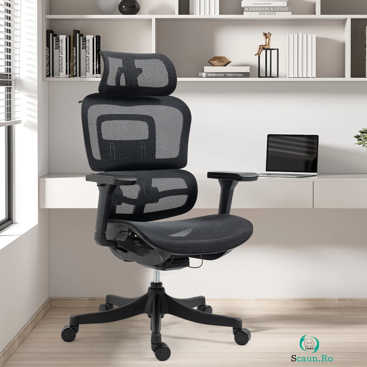 Scaun de birou ergonomic, Bedora Premium, mesh, negru la 858.00 lei ron
