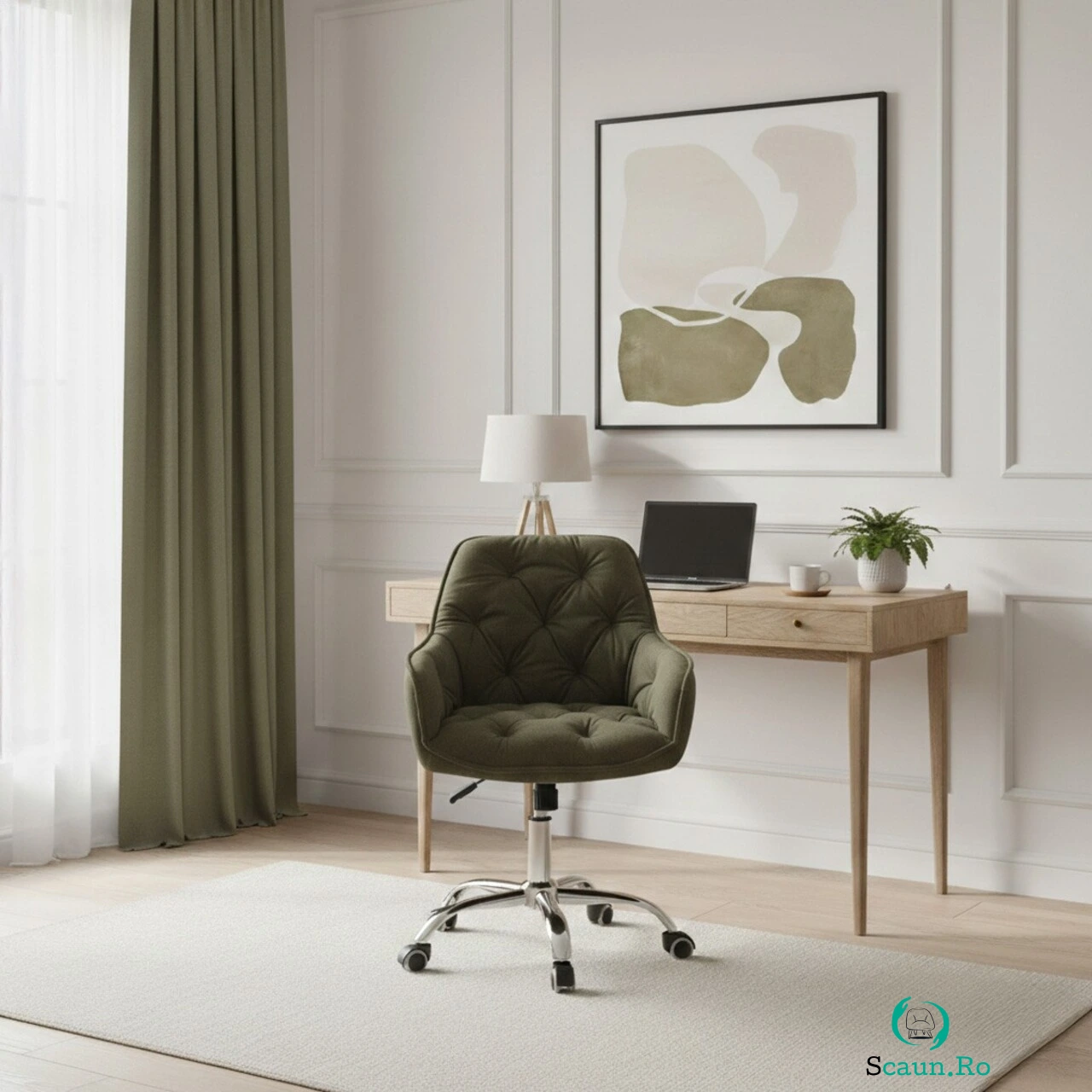 Scaun de birou Fussy, Homla, 61x57x80-90 cm, metal/poliester, verde la 391.00 lei ron
