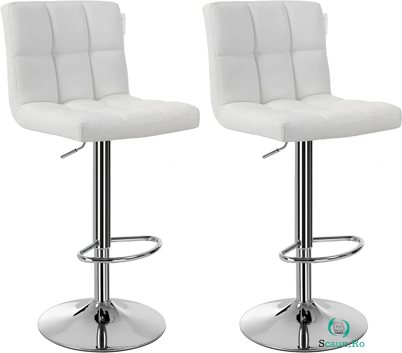Set 2 scaune de bar pentru bucatarie, Vasagle, 44.5 x 38 x 95-115 cm, rotativ 360, piele ecologica/otel fromat, alb la 882.00 lei ron
