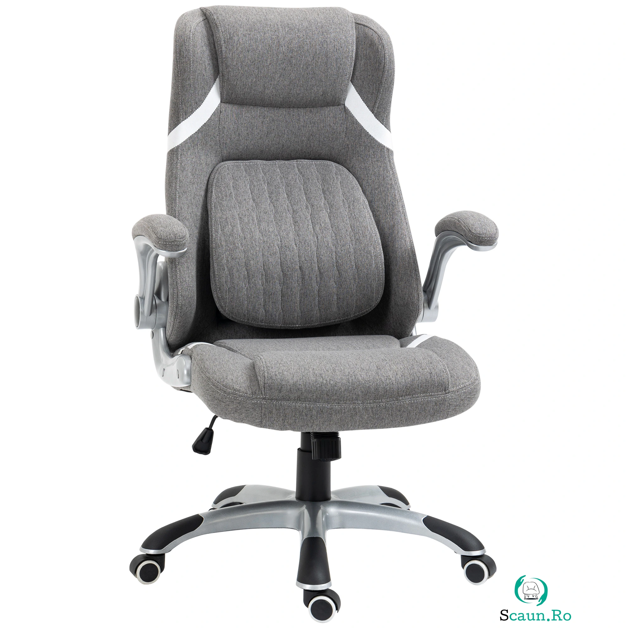 Vinsetto Scaun directorial cu Înălțime Reglabilă, Scaun de Birou Ergonomic Rotativ din Țesătură și Oțel, 68x76x109-117cm, Gri | Aosom România la 759.99 lei ron