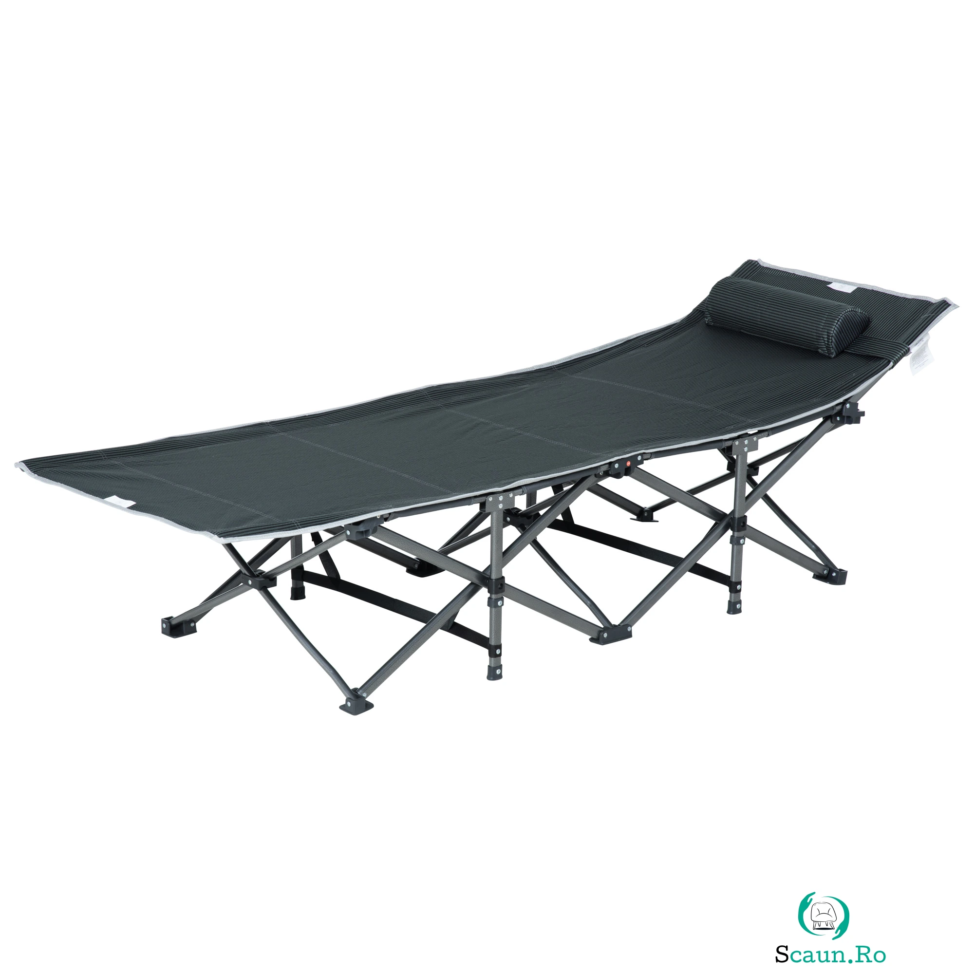 Outsunny Pat Pliabil cu Buzunare de Depozitare si Geanta pentru Transport, Pat de Camping Capitonat si Inaltat, 188x64.5x53 cm, Gri | Aosom Romania