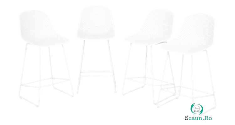 Set 4 scaune bar GARDENIA lungime 44.5 latime 47.5 inaltime 95 alb la 895.73 lei ron