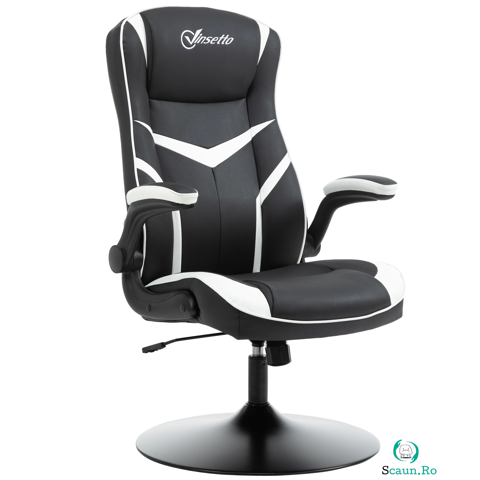 Vinsetto Fotoliu Gaming Ergonomic de Birou cu Înălțime Ajustabilă Cotiere Pliabile Negru și Alb | Aosom Romania la 899.99 lei ron