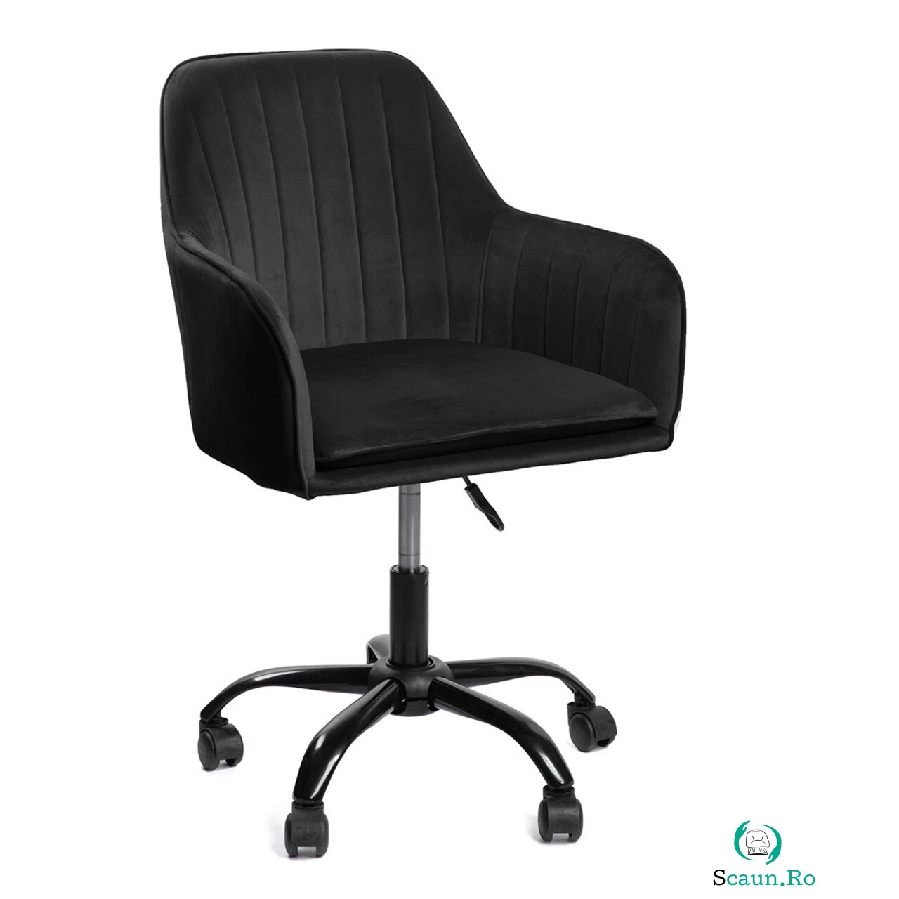 Scaun de birou Teill, Homla, 55.5x54.5x80/90 cm, metal/catifea din poliester, negru