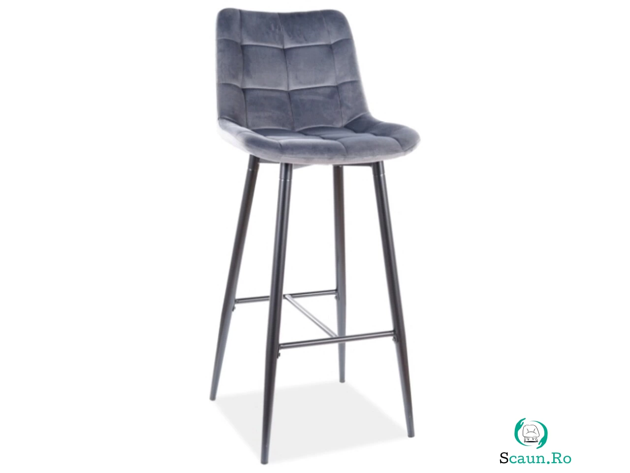 Scaun de bar Chic H-1 Velvet, Signal, 45x37x109 cm, catifea/otel, gri/negru la 329.00 lei ron