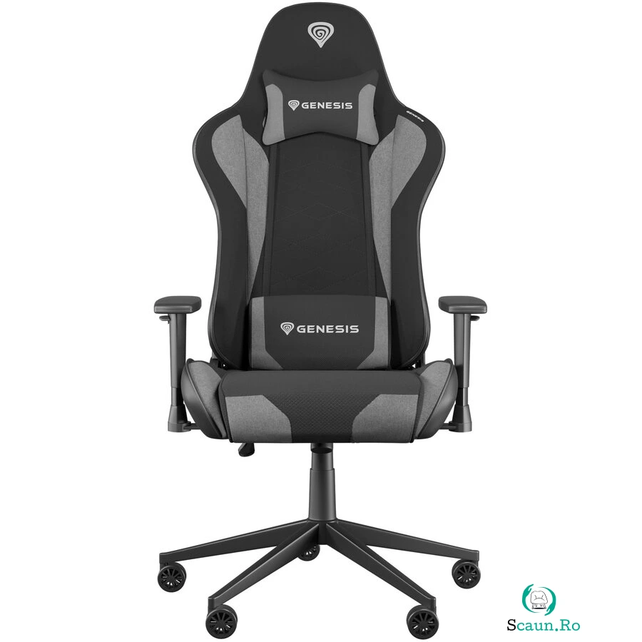 Genesis Scaun Gaming Genesis NITRO 440 G2, Baza Metalica, Sezut si Spatar Textil Ajustabil 150°, Perna Lombar si Gat, Max 120 kg., Roti 60mm cu Invelis CareGlide Antiscratch, Negru-Gri