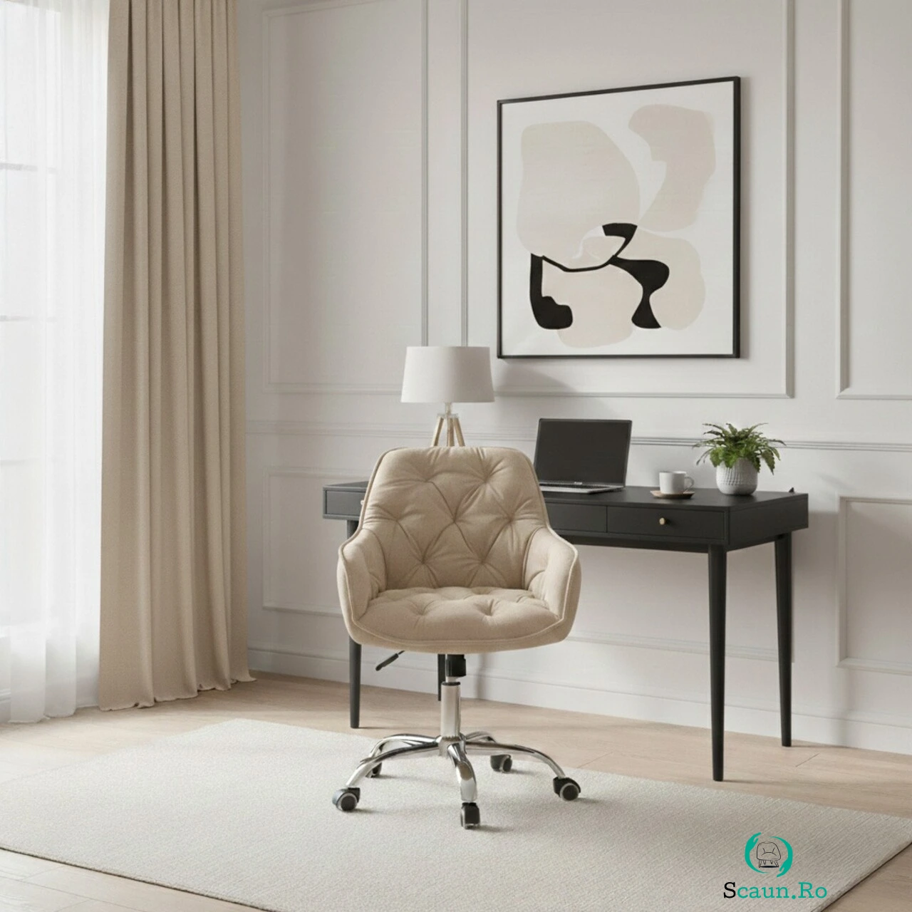 Scaun de birou Fussy, Homla, 61x57x80-90 cm, metal/poliester, bej la 391.00 lei ron
