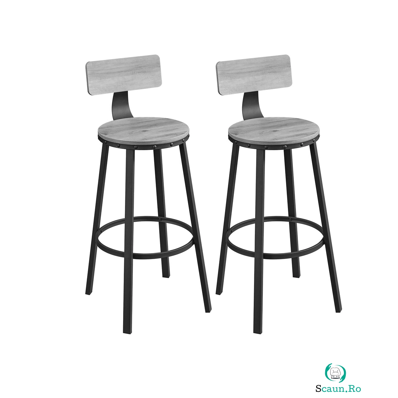 Set 2 scaune de bar, Vasagle, Industrial, 54x99 cm, PAL/otel, gri