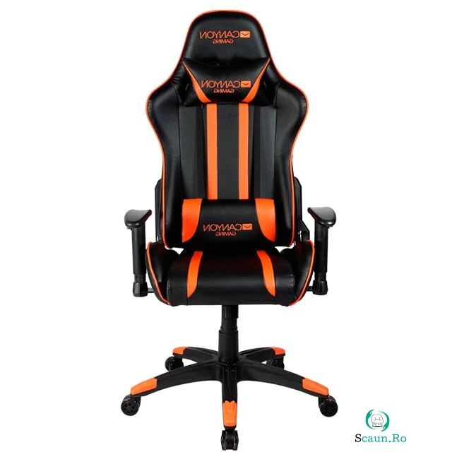 Canyon Scaun gaming, Canyon, perna pentru tetiera, perna de sprijin lombar, cotiere reglabile 2D, Negru-Portocaliu