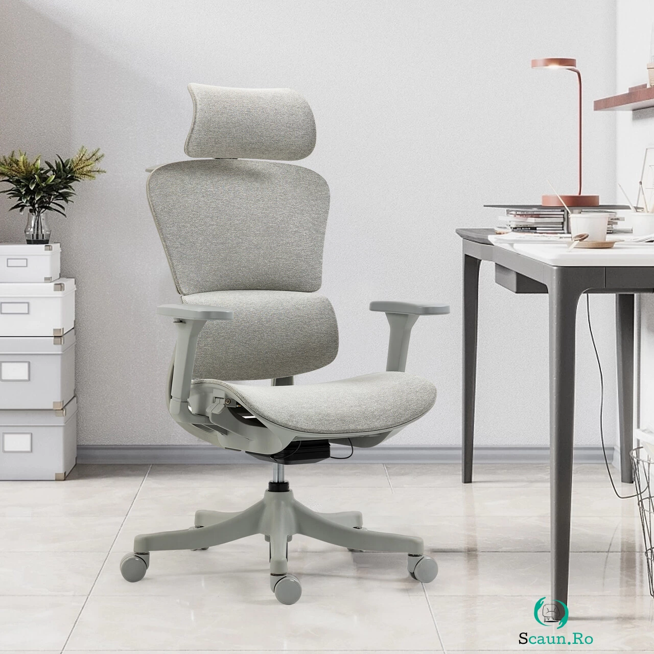 Scaun de birou ergonomic, Bedora Human, textil, gri la 936.00 lei ron