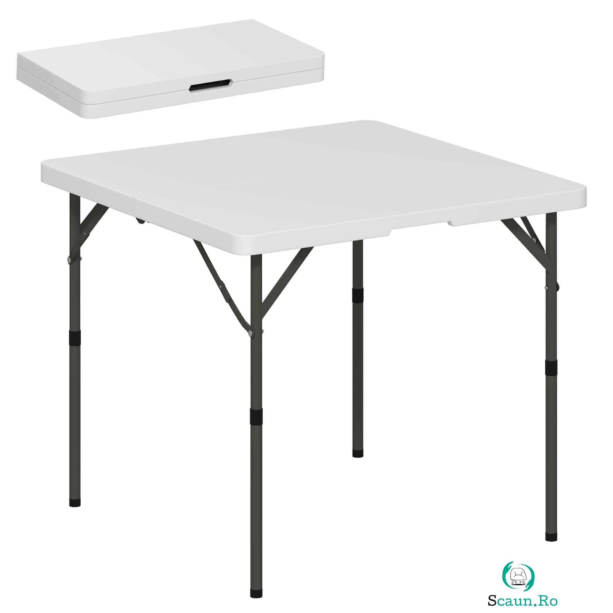 Outsunny Masă de Camping Pliabilă cu 2 Înălțimi Reglabile, 86x86x74 cm, Alb | Aosom Romania