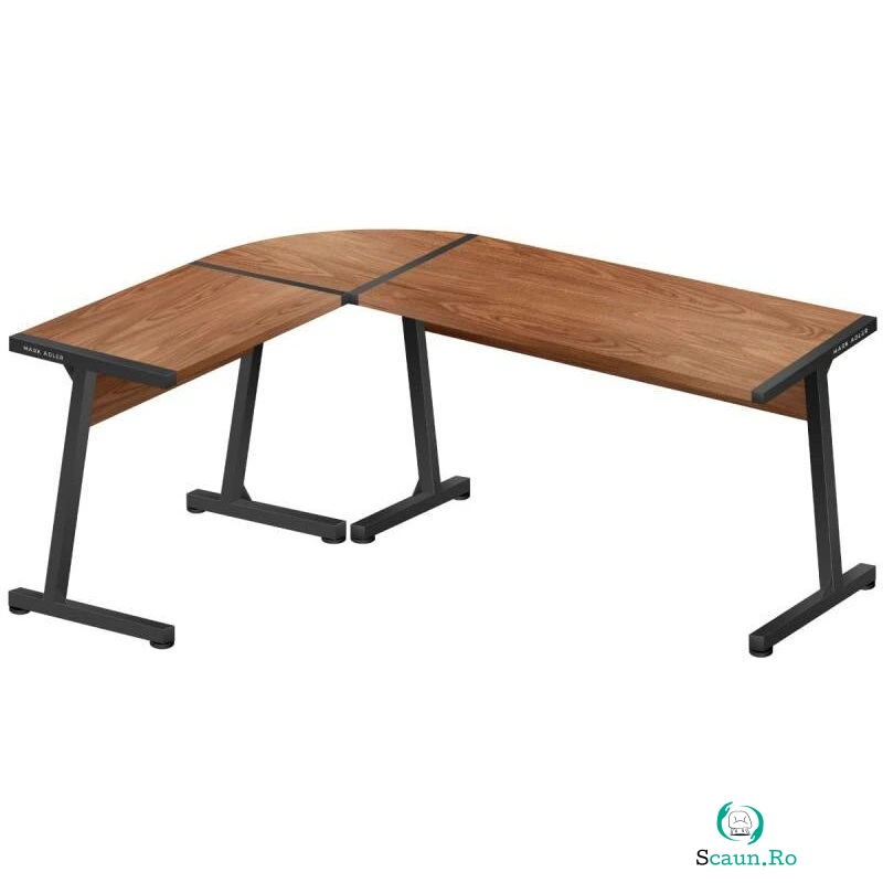 Mark Adler Birou Gaming Mark Adler Leader 5.5 WN, Coltar, Picioare reglabile, dimensiuni 147 × 112 cm, inaltime 74 cm, Negru/Maro