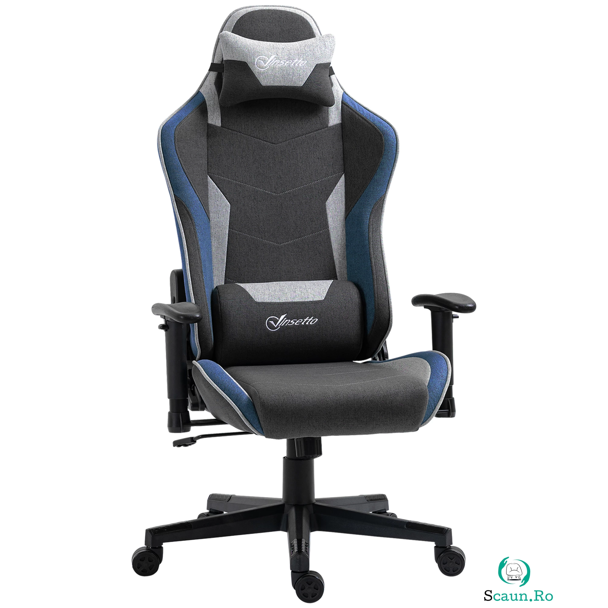 Vinsetto Scaun de Gaming Ergonomic cu Cotiere, Tetieră și Înălțime Reglabile, 66x53x128-138 cm, Albastru | Aosom Romania la 929.99 lei ron